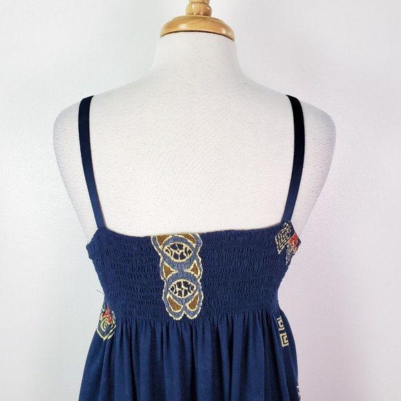 Fata Morgana Dress Womens Medium Navy Blue Maxi A Line Sleeveless African Print - Picture 6 of 12